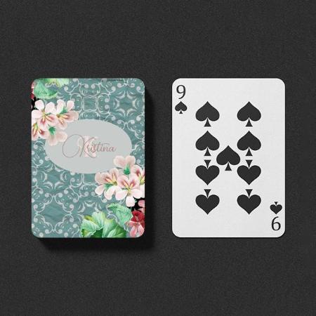 Vintage Flowers On Damask Pattern Customized Photo Printed Playing Cards