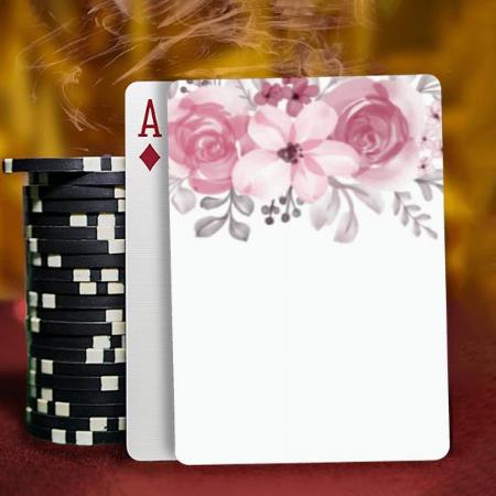 Romantic Watercolor Pink Florals Mr & Mrs Design Customized Photo Printed Playing Cards