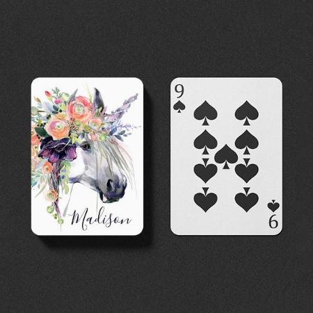 Floral Dressed Unicorn Customized Photo Printed Playing Cards