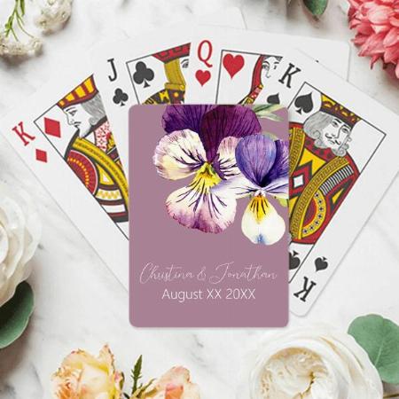 Romantic Watercolor Violets on Dusty Purple Customized Photo Printed Playing Cards