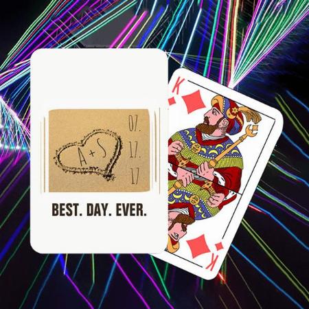 Beach Wedding Best Day Ever Romantic Heart in Sand Customized Photo Printed Playing Cards