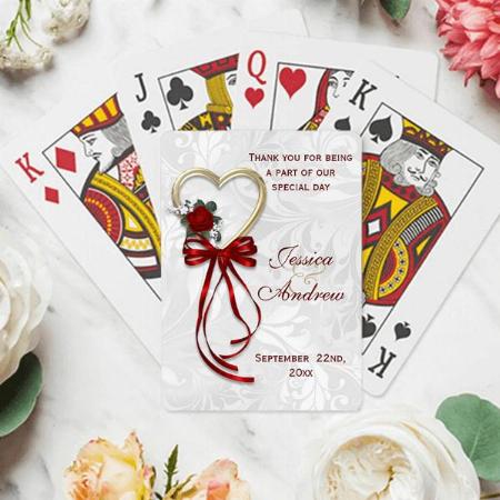 Romantic Rose, Gold Heart & Red Customized Photo Printed Playing Cards
