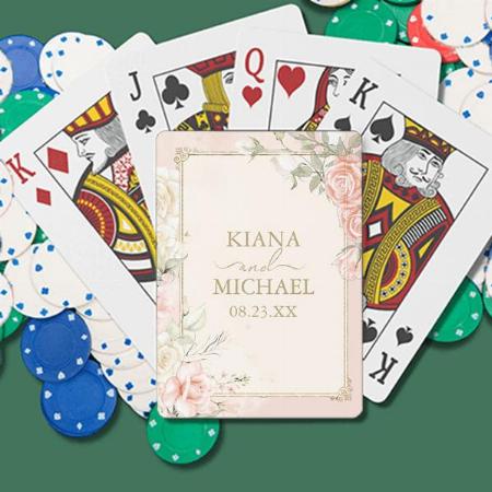 French Romance Wedding Floral Frame Customized Photo Printed Playing Cards
