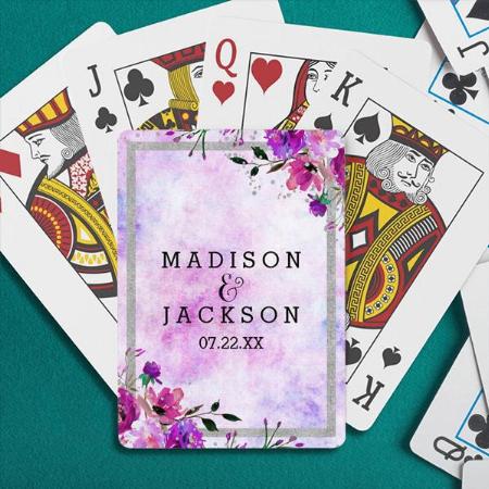 Chic Purple Floral & Silver Frame Customized Photo Printed Playing Cards