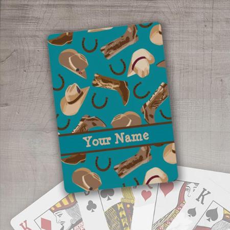 Western Cowboy Hat Boots Turquoise Teal Customized Photo Printed Playing Cards