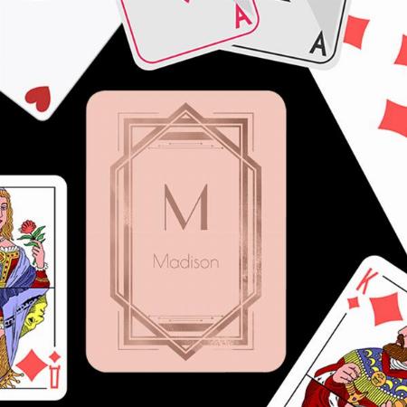 Rose Gold and Blush Geometric Monogram Customized Photo Printed Playing Cards