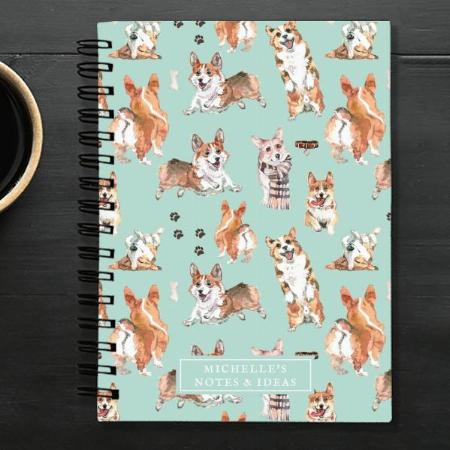 Cute Watercolor Corgi Dog Pattern Customized Photo Printed Notebook