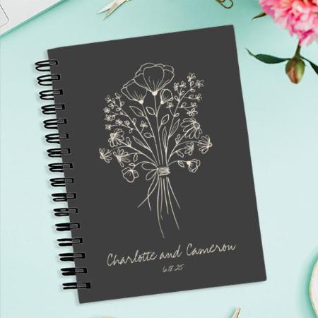 Flower Line Art Drawing with Name Customized Photo Printed Notebook