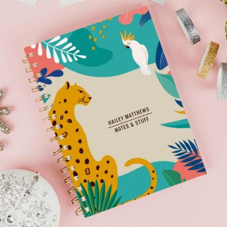 Colorful Jungle Leopard Name Customized Photo Printed Notebook