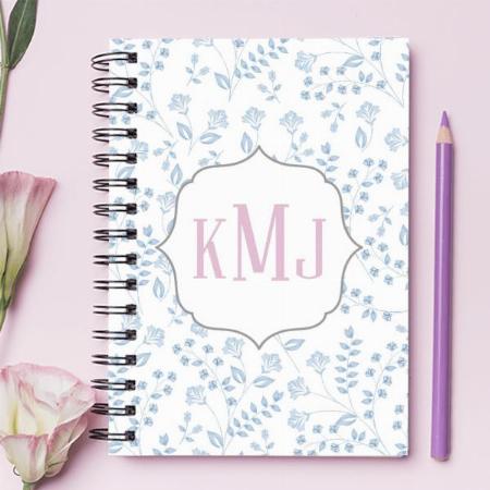 Blue Floral Design Customized Photo Printed Notebook