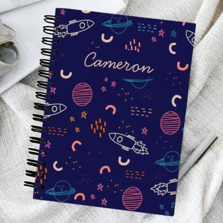 Space and Planets Doodle in Blue Customized Photo Printed Notebook