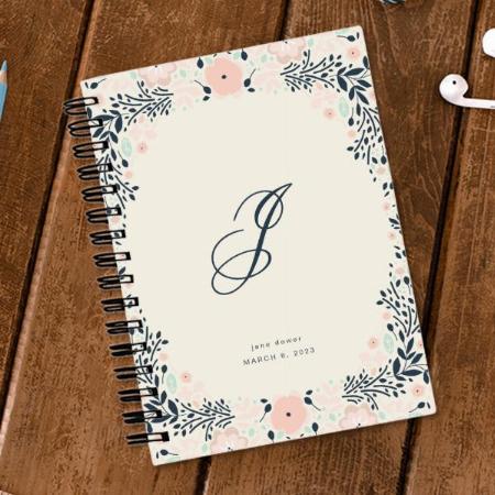 Softest Monogram with Floral Design Customized Photo Printed Notebook
