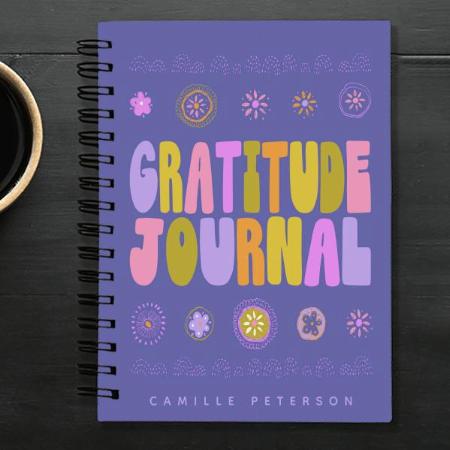 Cute Colorful Groovy Personalized Purple Gratitude Customized Photo Printed Notebook