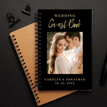 Gold Script Wedding Photo Customized Photo Printed Notebook