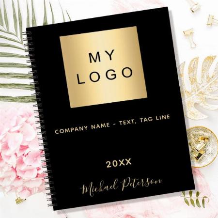 Black Logo Gold Elegant Monogram Customized Photo Printed Notebook