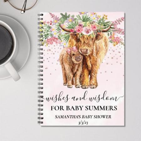Pink Girl Floral Highland Cow Wishes Wisdom Customized Photo Printed Notebook