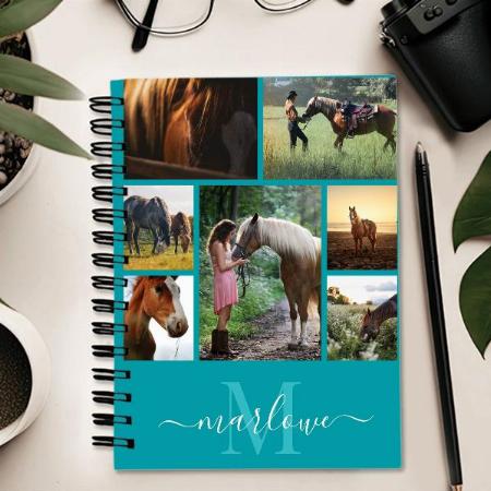Monogram Photo Collage Teal Customized Photo Printed Notebook
