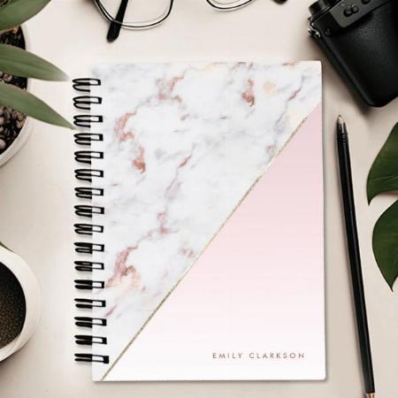 Chic Rose Gold Marble Blush Customized Photo Printed Notebook