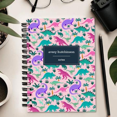 Pink Cute Colorful Dinosaur Pattern Customized Photo Printed Notebook