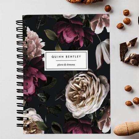 Chic Dark Floral on Black Customized Photo Printed Notebook