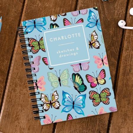 Colorful Butterfly Pattern Pastel Blue Sketchbook Customized Photo Printed Notebook