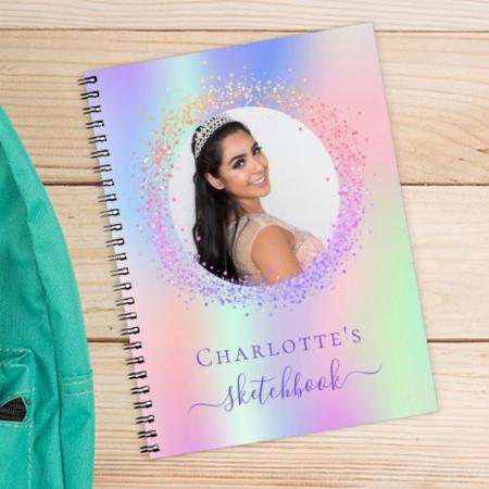 Sketchbook Holographic Pink Purple Photo Customized Photo Printed Notebook