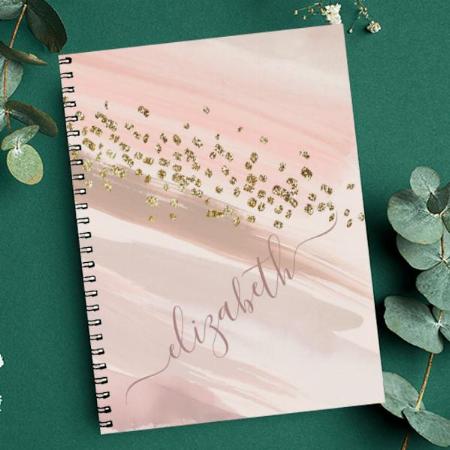 Modern Blush Pink Gold Glitter Script With Name Customized Photo Printed Notebook