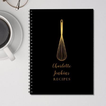 Elegant Black Gold Recipe Customized Photo Printed Notebook