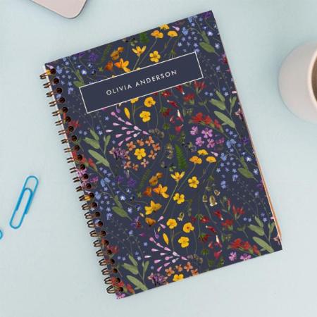 Floral Colorful Initial Navy Blue Customized Photo Printed Notebook