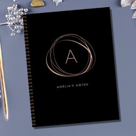 Black and Faux Rose Gold Monogram Customized Photo Printed Notebook