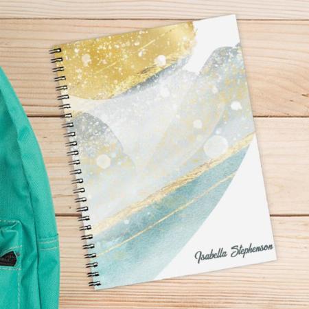 Elegant Modern Gold Foil and Teal Abstract Design Customized Photo Printed Notebook