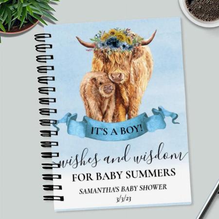 Highland Cow Wishes Wisdom Blue Boy Customized Photo Printed Notebook
