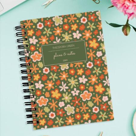 Groovy Retro Flowers Vintage Boho Floral Customized Photo Printed Notebook