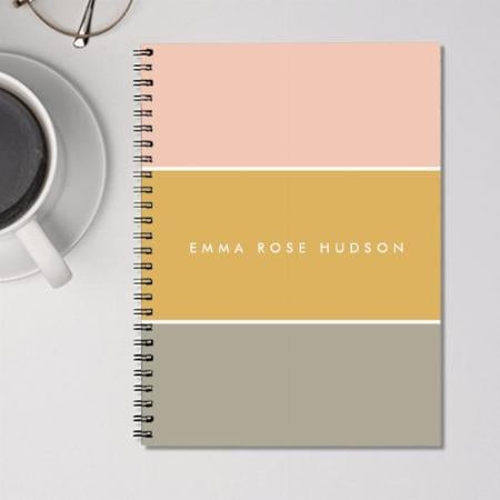 Color Block Pink Gold Gray Stripe Monogram Customized Photo Printed Notebook