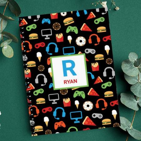Kids Monogrammed Video Game Party Pattern Design Customized Photo Printed Notebook
