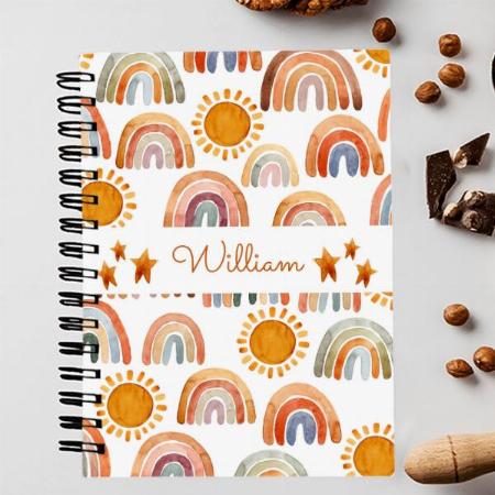 Watercolor Earthy Modern Boho Rainbow Design with Name Customized Photo Printed Notebook