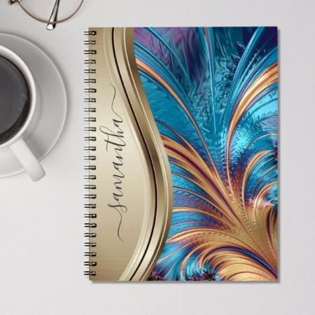 Modern Fractal Blue Gold Customized Photo Printed Notebook