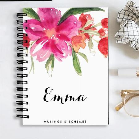 Watercolor Pink Flowers Customized Photo Printed Notebook