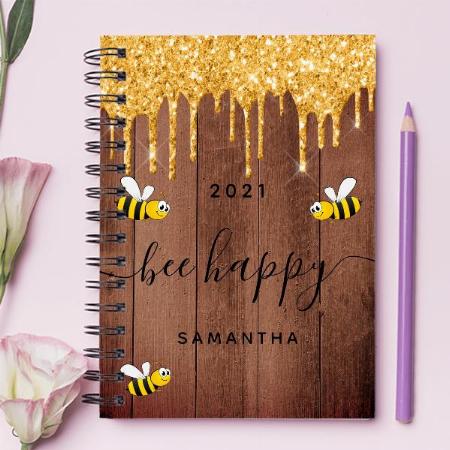 Bee Happy Rustic Bumble Bees Brown Barn Wall Customized Photo Printed Notebook