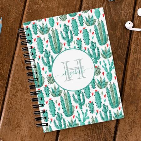 Whimsical Cactus Green White Cute Pattern Customized Photo Printed Notebook