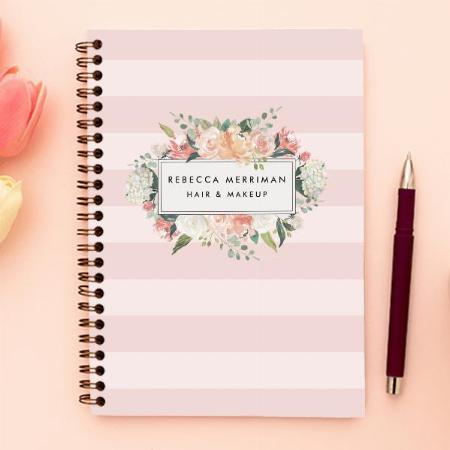 Antique Floral Blush Pink Stripe Customized Photo Printed Notebook
