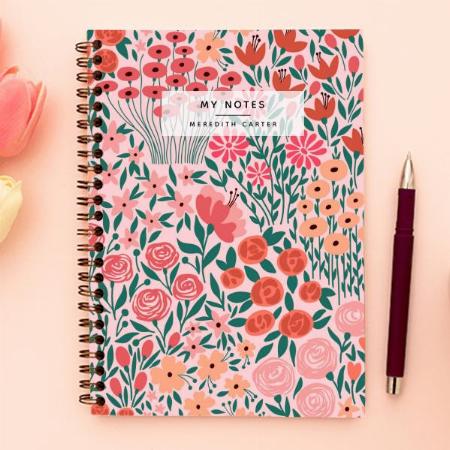 Pink and Red Flower Fields Spiral Customized Photo Printed Notebook