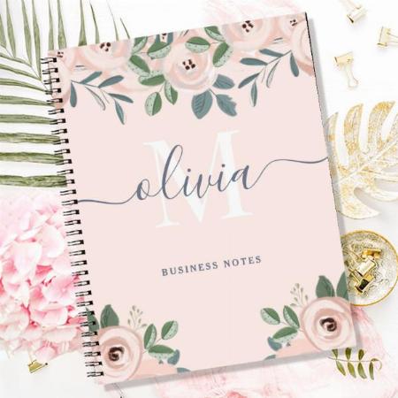 Elegant Blush Pink Watercolor Flowers Customized Photo Printed Notebook