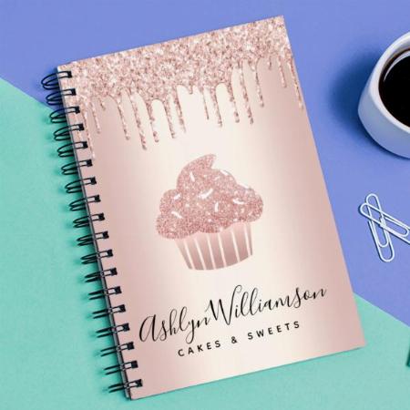 Cupcake Pastry Bakery Chef Glitter Drips Rose Gold Customized Photo Printed Notebook