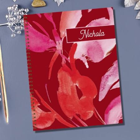 Pink and Red Botanical Vibrant Watercolor Customized Photo Printed Notebook