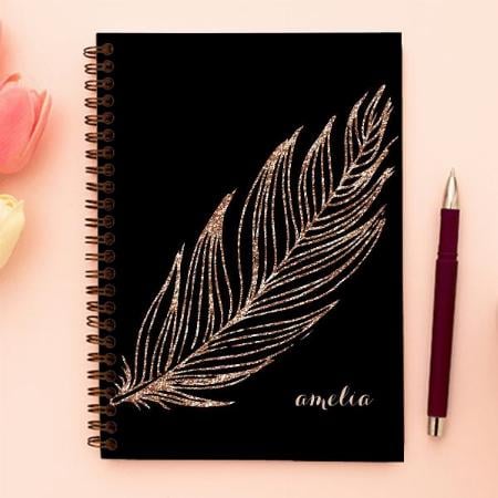 Rose Gold Faux Glitter Feather Customized Photo Printed Notebook