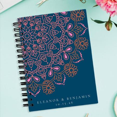 Boho Floral Mandala Teal Blue Customized Photo Printed Notebook