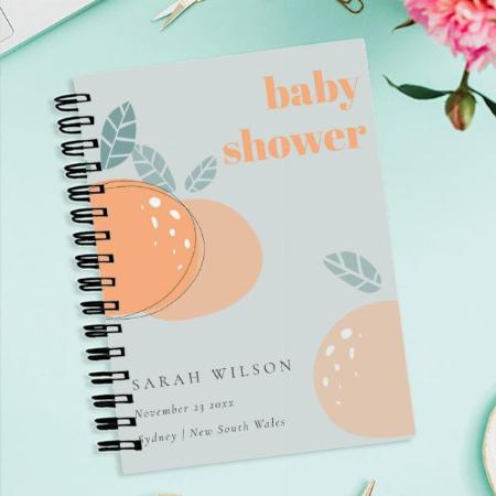 Cute Dusky Blue Orange Fruity Bold Baby Shower Customized Photo Printed Notebook