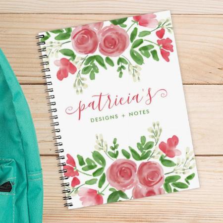Pretty Watercolor Floral Pink Roses Customized Photo Printed Notebook