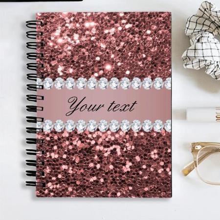 Big Rose Gold Faux Glitter and Diamonds Customized Photo Printed Notebook